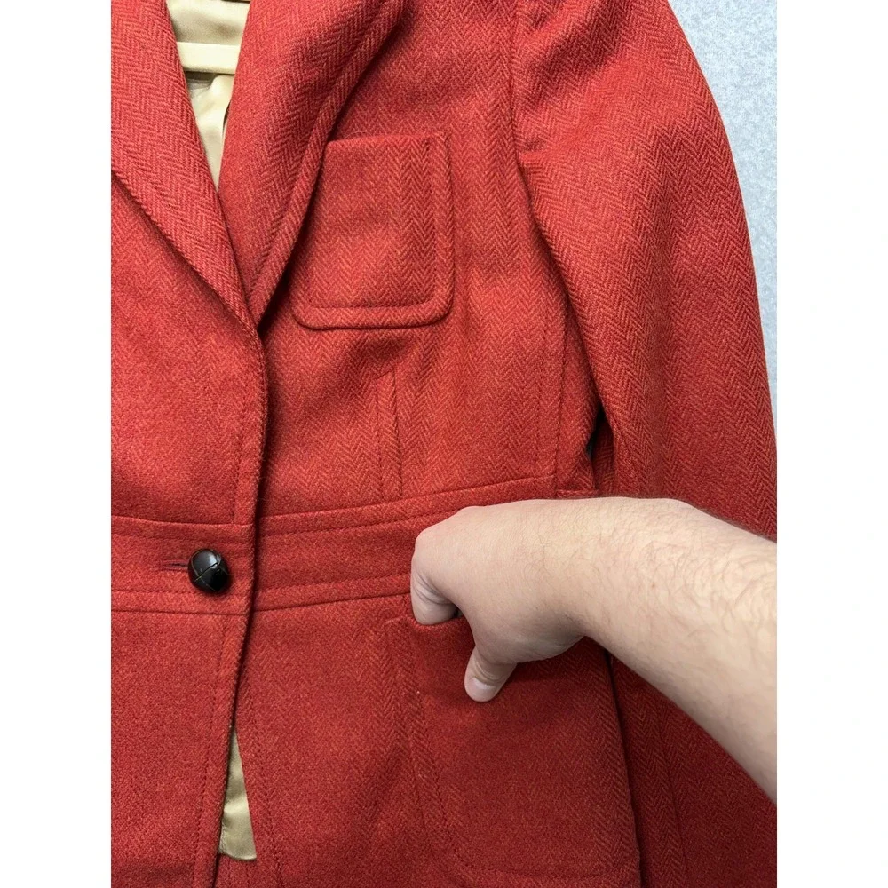 J.Crew Blazer Womens 0 Red‎ Herringbone Wool Tweed One Button Lined Robert Noble